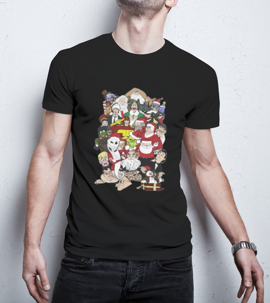 Naughty Or Nice Christmas Chaos Characters Featuring Santa Grinch Gizmo Jack Frost T-Shirt
