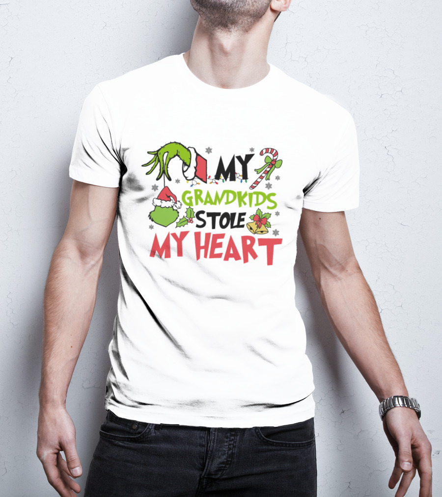 Grinch Hand My Grandkids Stole My Heart My Grandkids Christmas T-Shirt