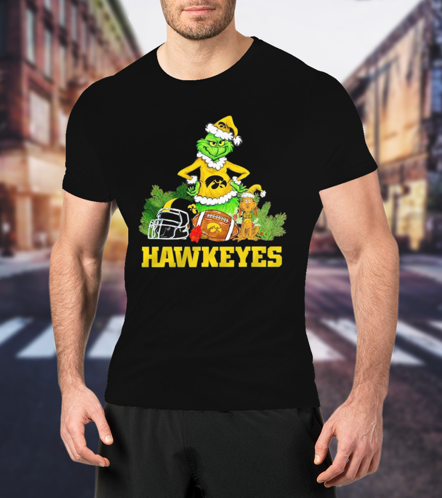 Grinch Hawkeyes Christmas Football Iowa T-Shirt