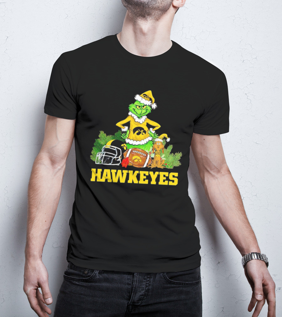 Grinch Hawkeyes Christmas Football Iowa T-Shirt