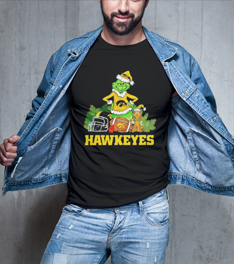 Grinch Hawkeyes Christmas Football Iowa T-Shirt