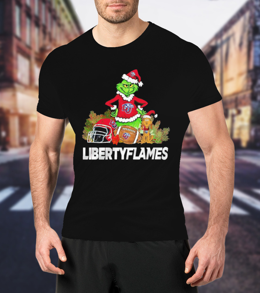 Grinch Liberty Flames Christmas Football FIU Santa Hat T-Shirt