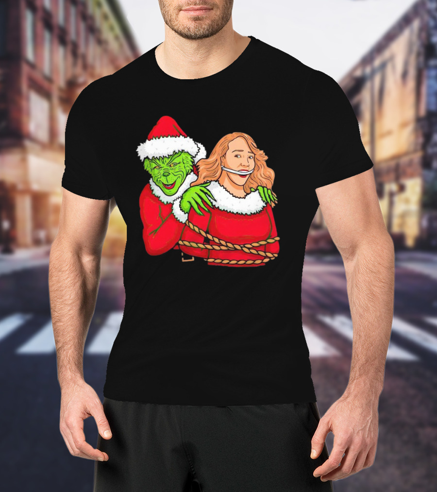Grinch Ties Up Mariah Carey Christmas Santa Costume T-Shirt
