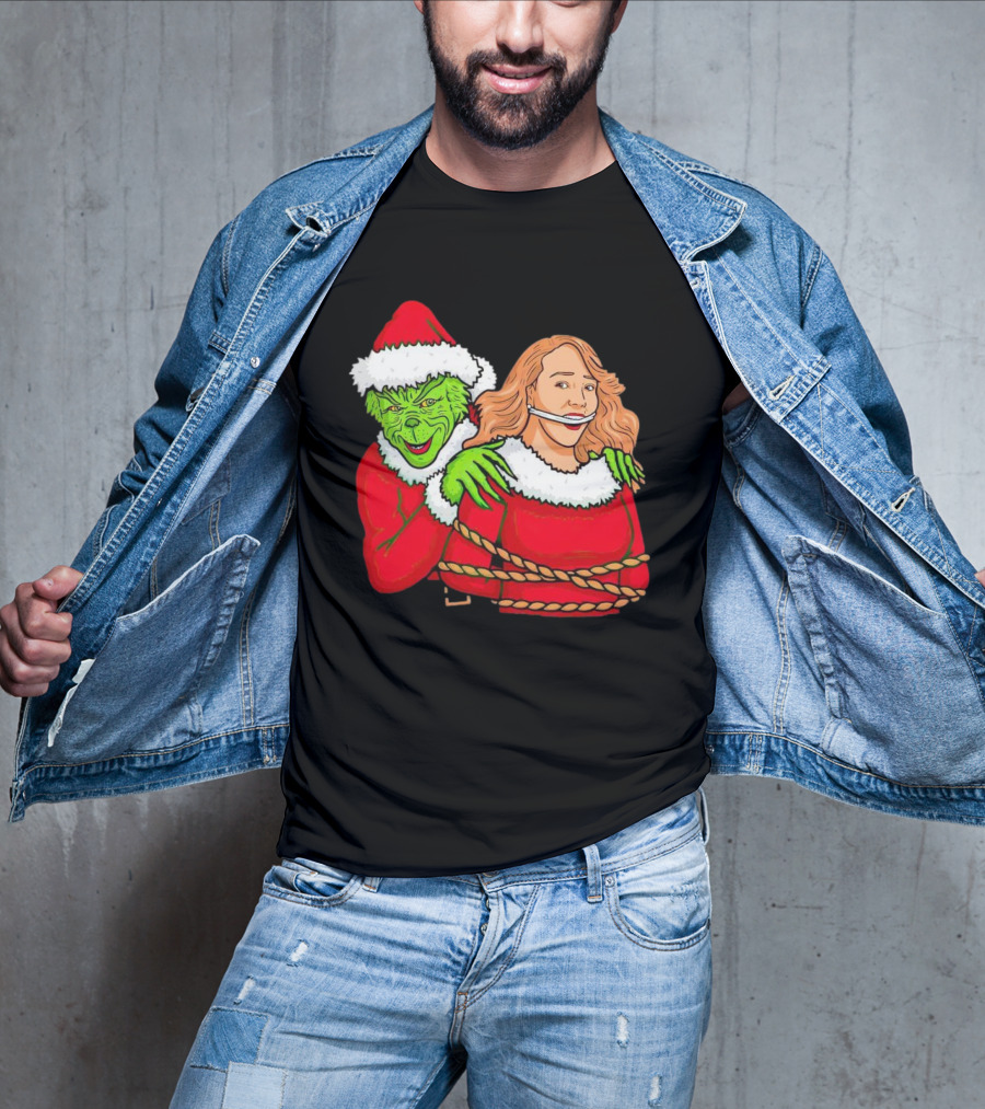 Grinch Ties Up Mariah Carey Christmas Santa Costume T-Shirt