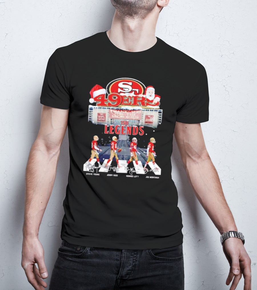 49ers The Legends Abbey Road Steve Young Jerry Rice Ronnie Lott Joe Montana Christmas Signatures T-Shirt