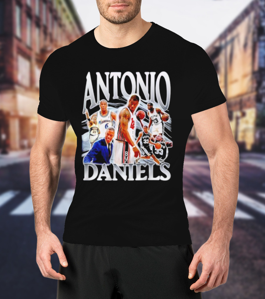 Antonio Daniels Retro NBA Basketball Collage Spurs Sonics Bucks Vintage T-Shirt