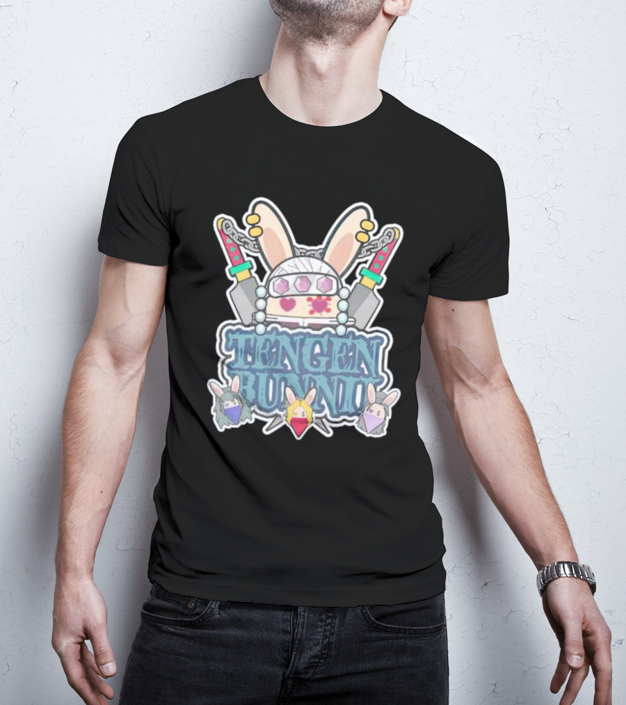 Tengen Bunnii Gang Anime Rabbit Warrior With Gem Headband And Swords T-Shirt