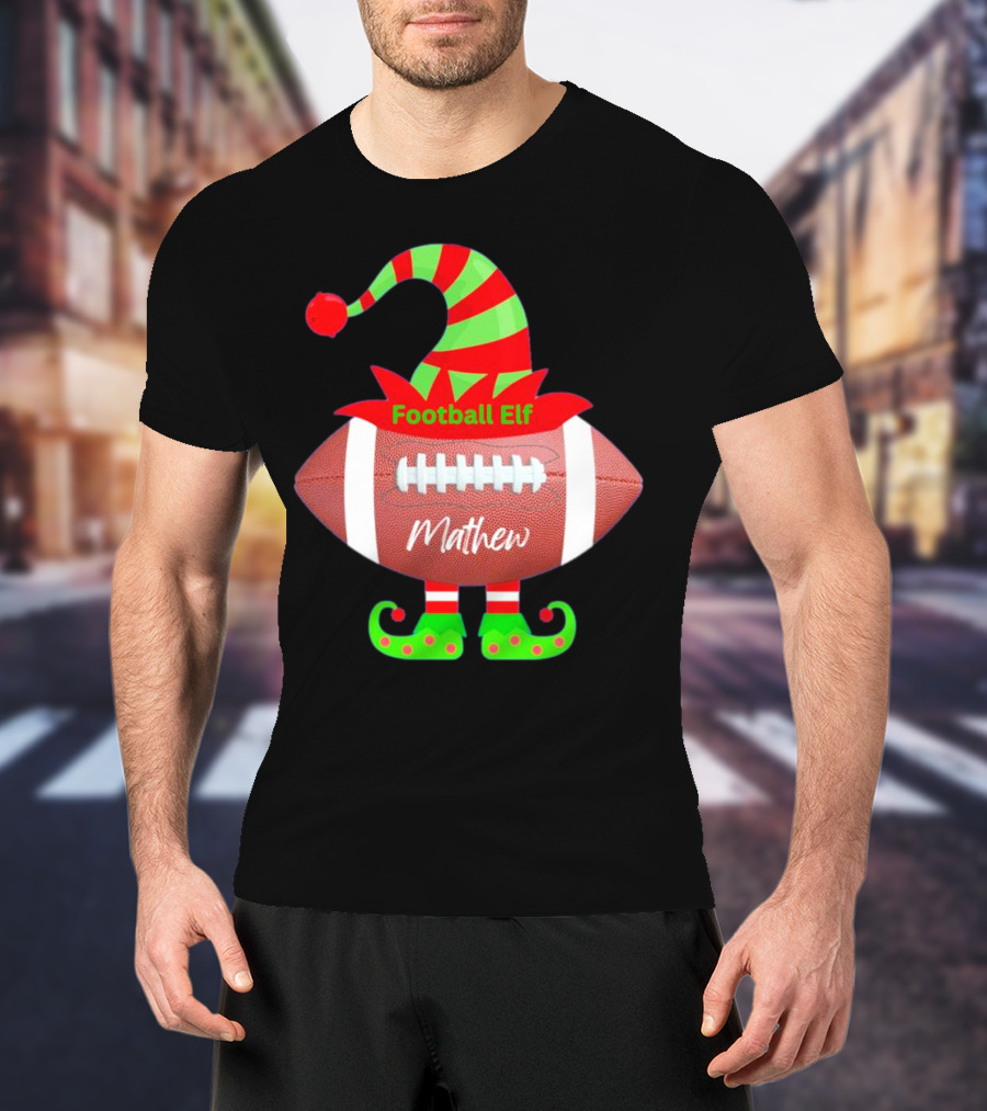 Football Elf Mathew Christmas Custom Name T-Shirt