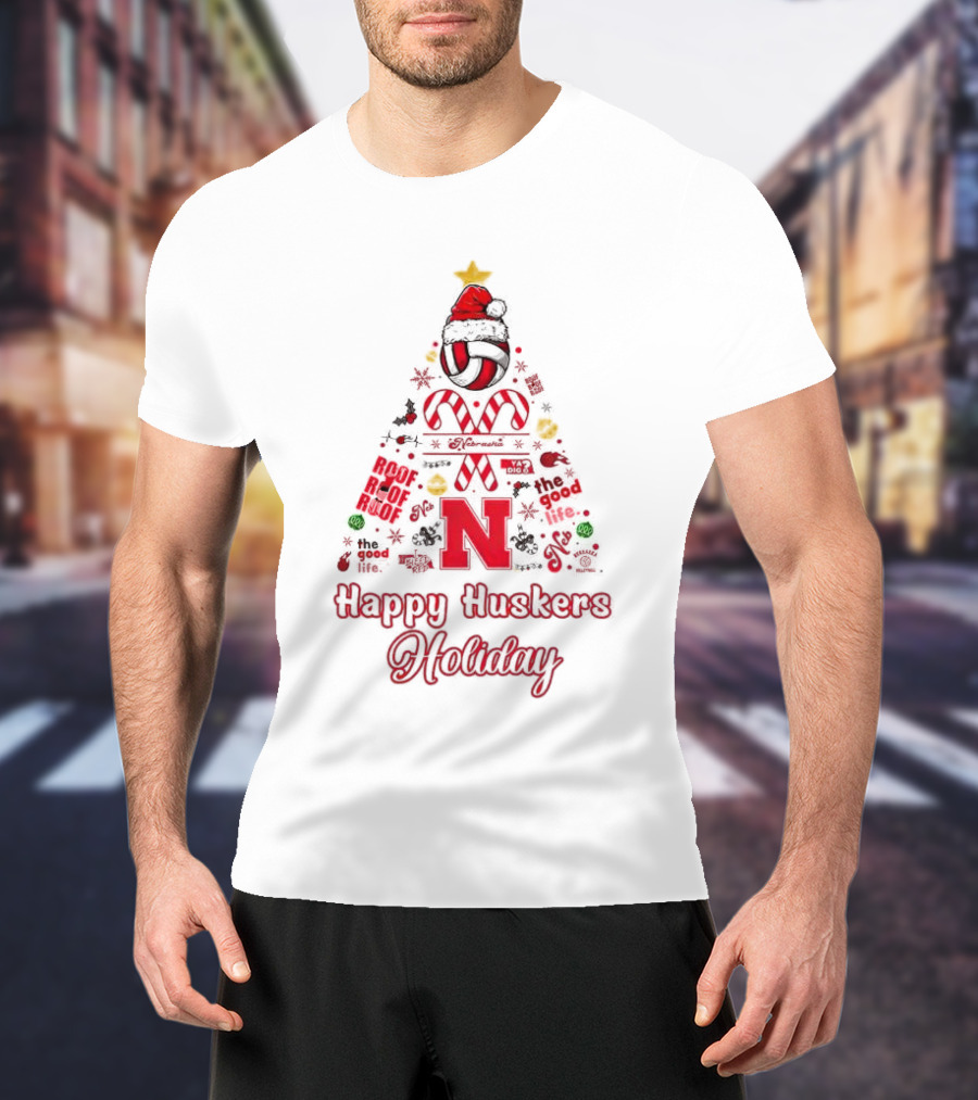 Happy Huskers Holiday Christmas Tree The Good Life T-Shirt