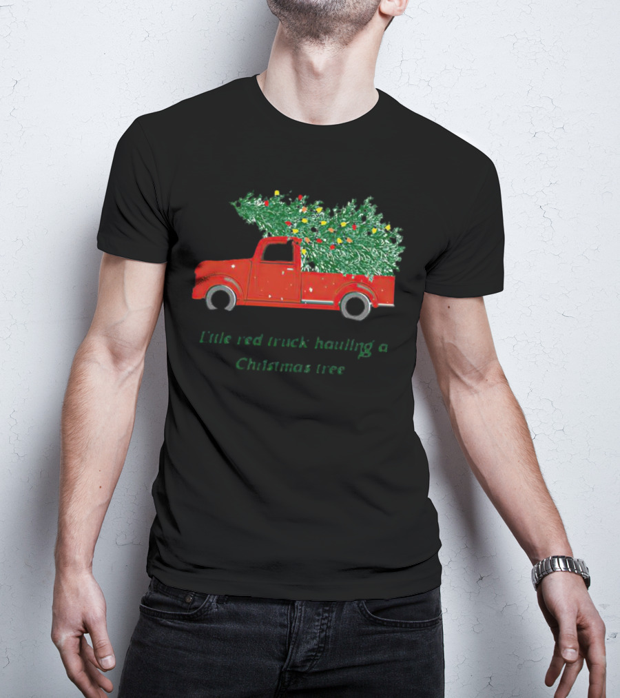Little Red Truck Hauling Christmas Tree Festive Vintage Holiday Scene T-Shirt