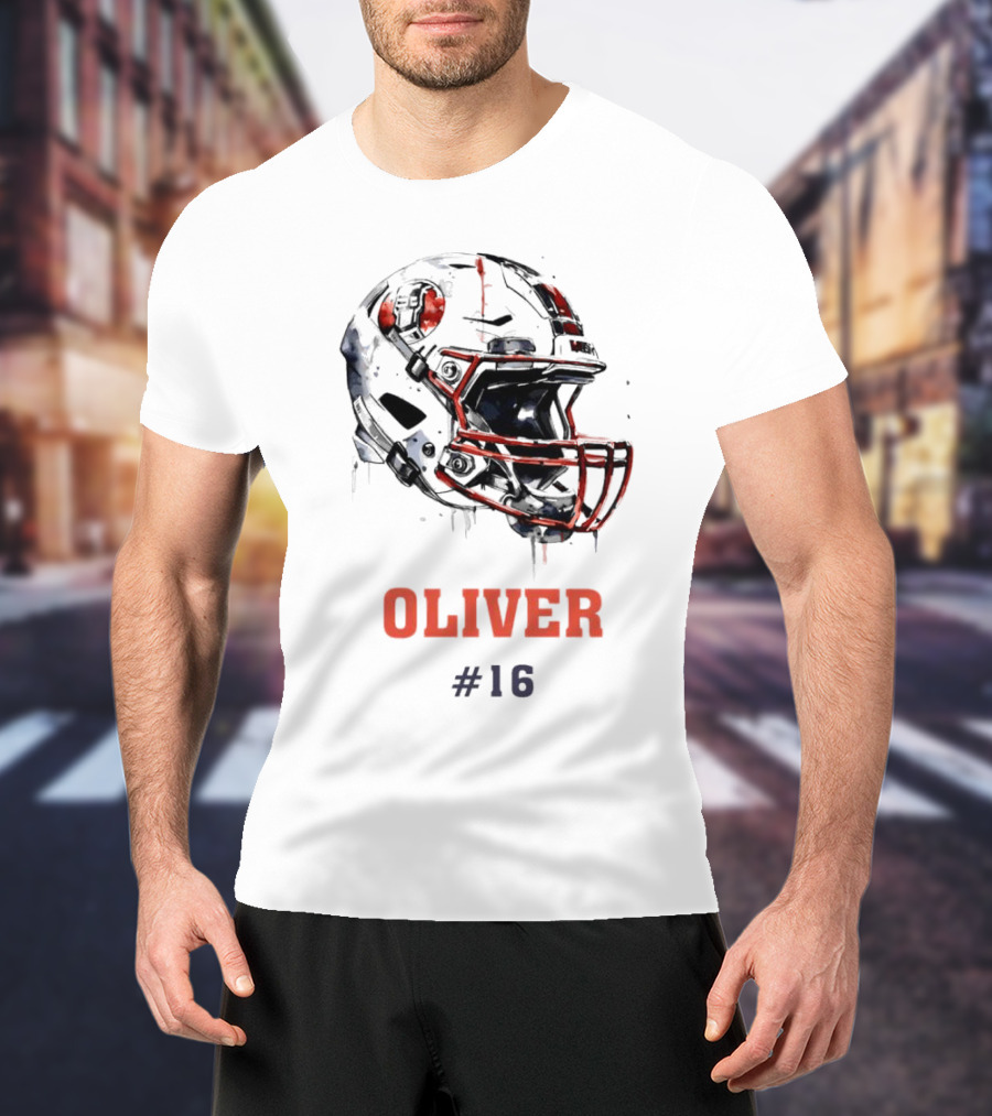 Oliver Personalized Helmet Football Custom Name #16 T-Shirt