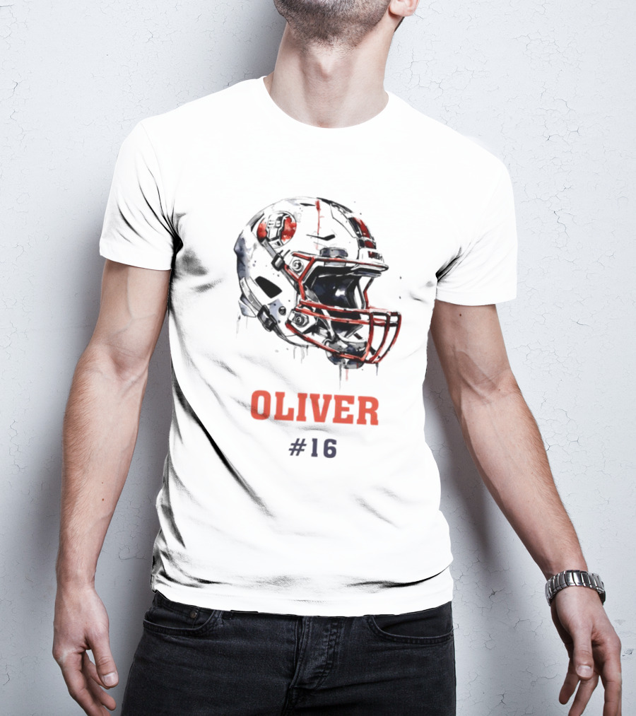 Oliver Personalized Helmet Football Custom Name #16 T-Shirt