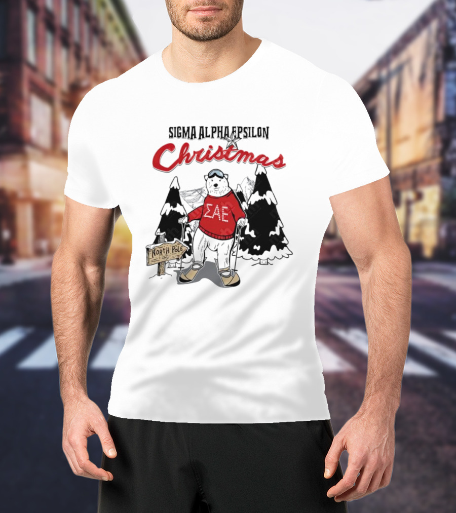 Sigma Alpha Epsilon Christmas Polar Bear At North Pole Skiing T-Shirt