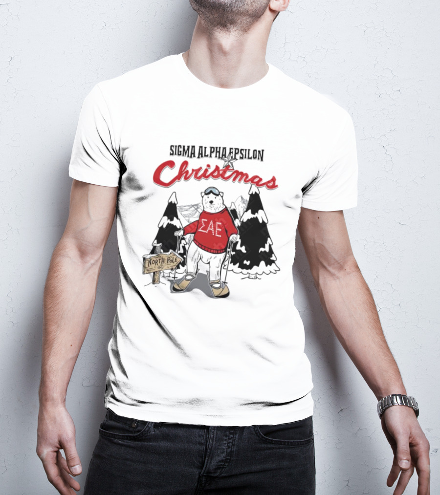 Sigma Alpha Epsilon Christmas Polar Bear At North Pole Skiing T-Shirt