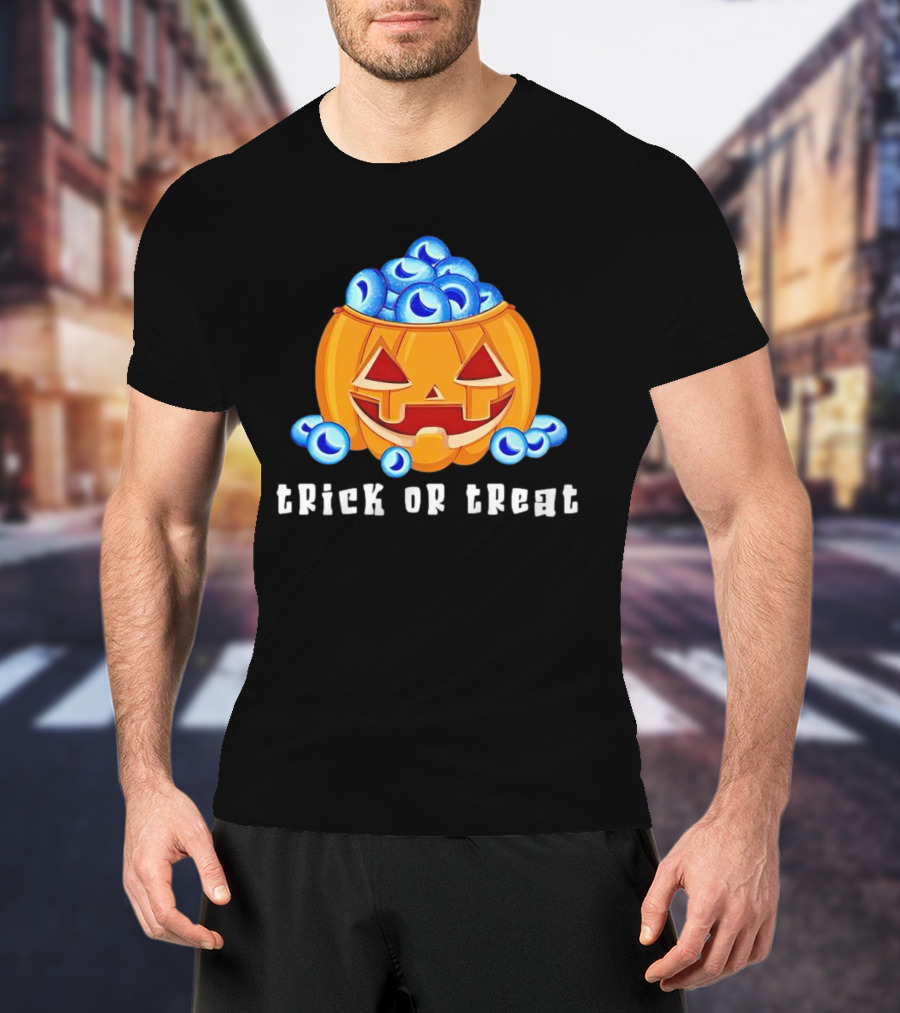 Trick Or Treat Pumpkin With Blue Eyeballs T-Shirt