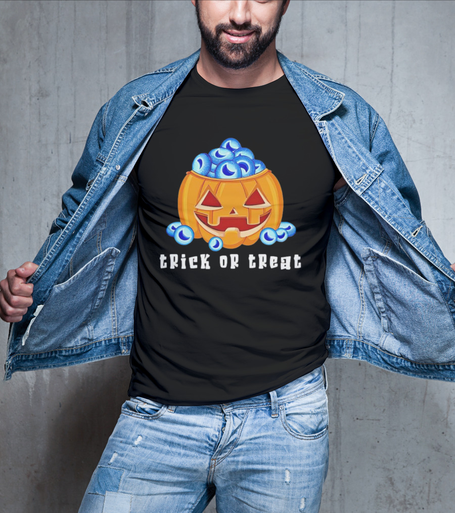 Trick Or Treat Pumpkin With Blue Eyeballs T-Shirt