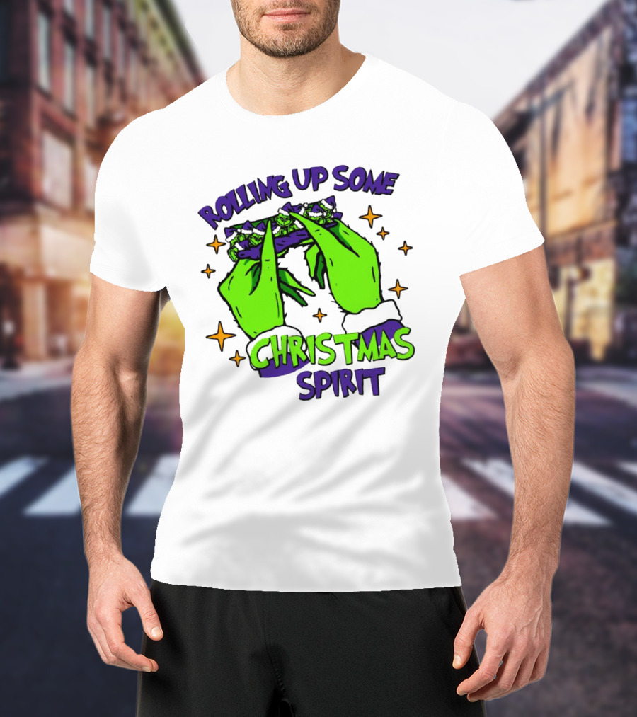 Rolling Up Some Christmas Spirit With Purple Grinch Hand T-Shirt