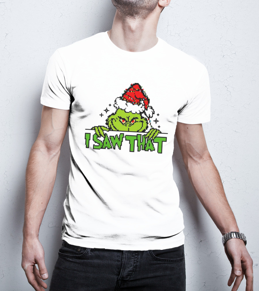 Santa Grinch I Saw That Christmas Pixel Art Holiday T-Shirt