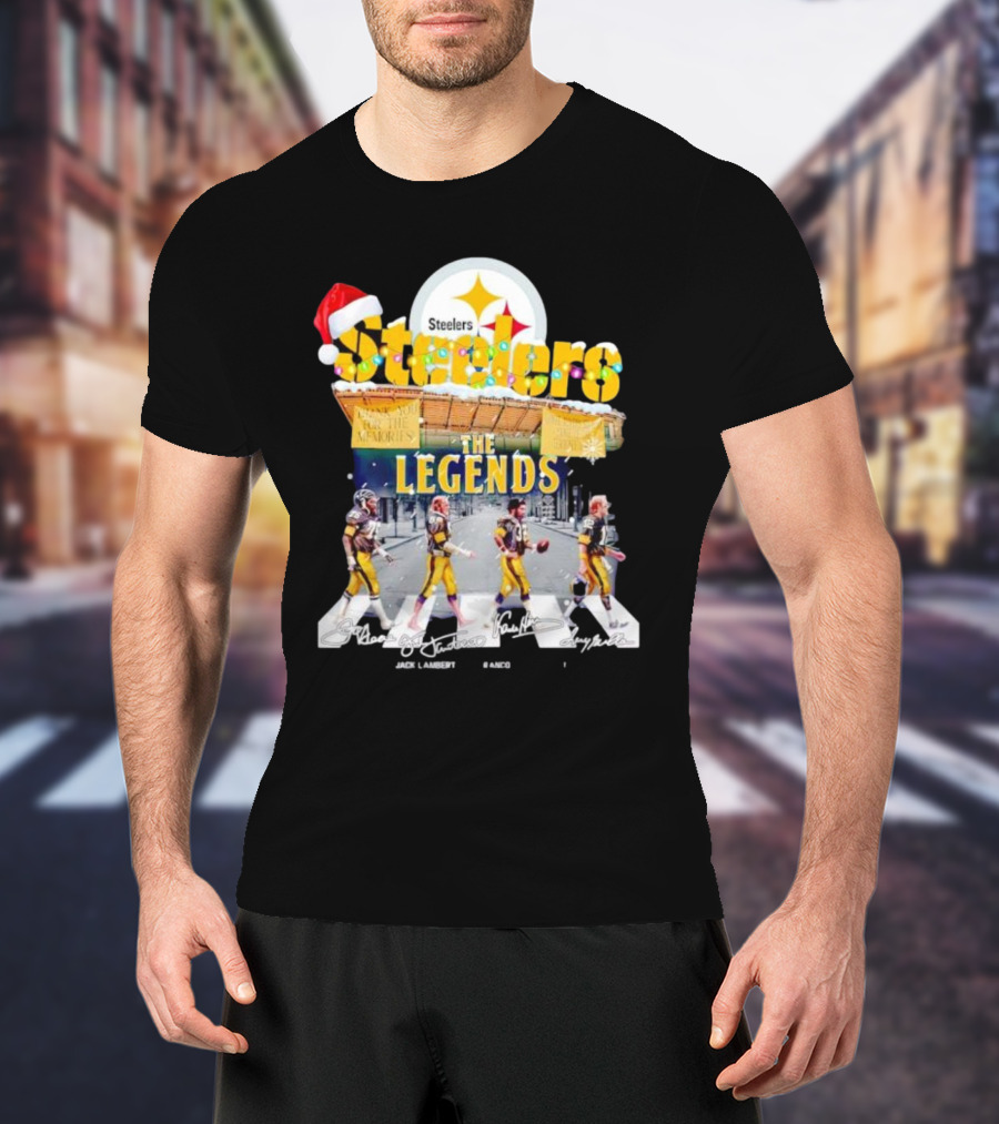 Steelers The Legends Abbey Road Joe Greene Jack Lambert Christmas Signatures T-Shirt