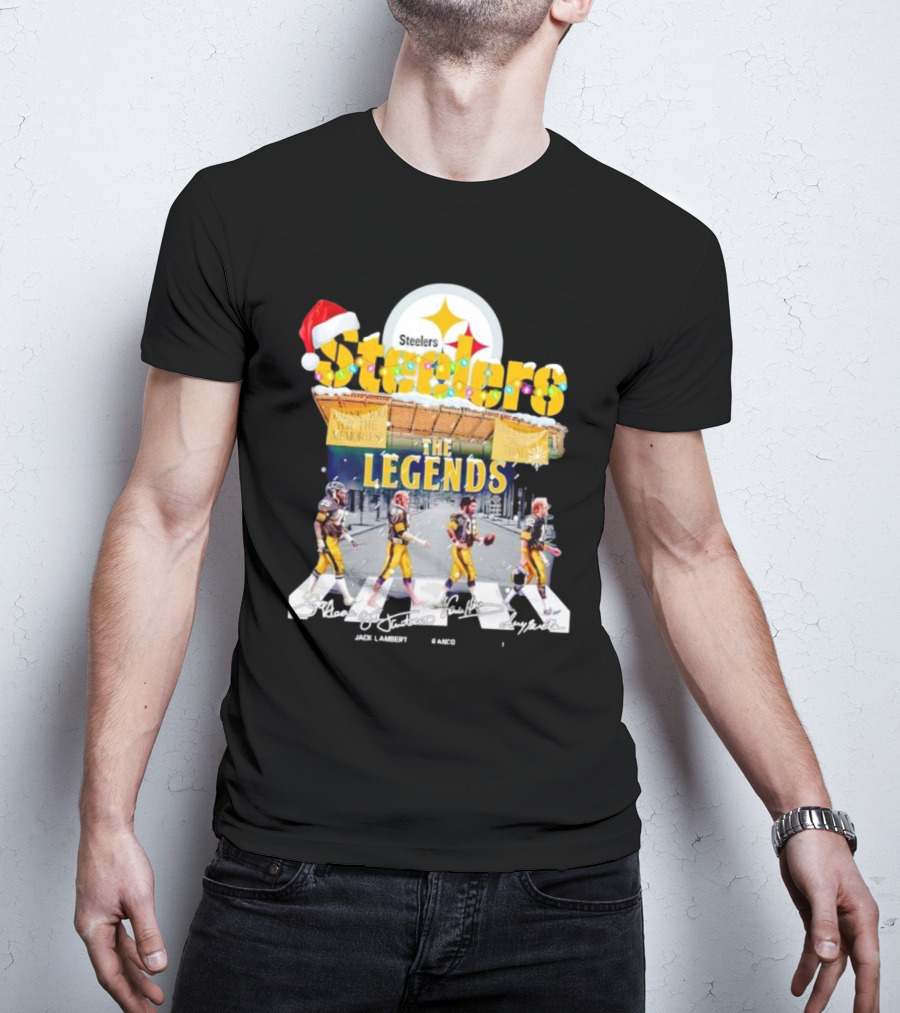 Steelers The Legends Abbey Road Joe Greene Jack Lambert Christmas Signatures T-Shirt