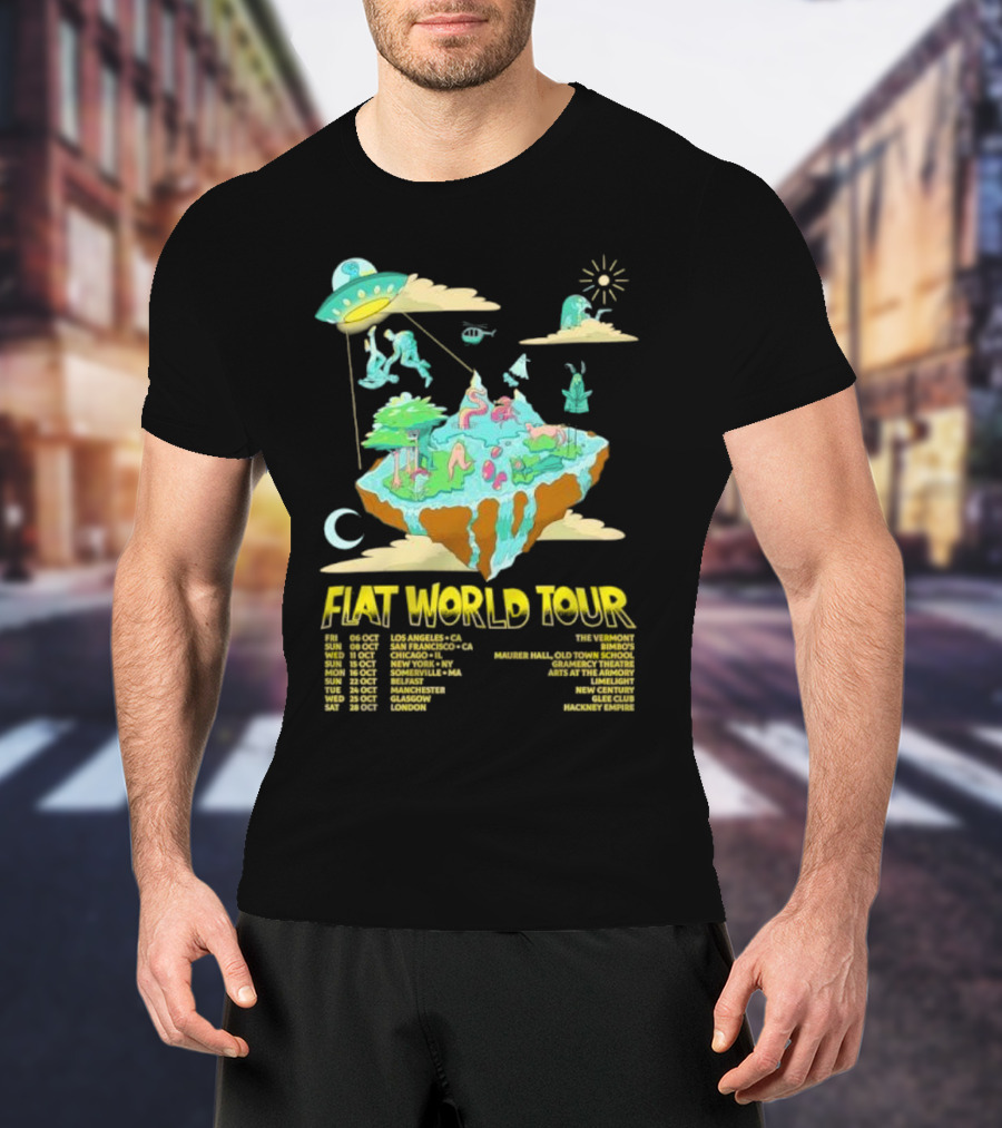 This Paranormal Life Flat World Tour Featuring Floating Islands And UFO With Tour Dates And Locations T-Shirt