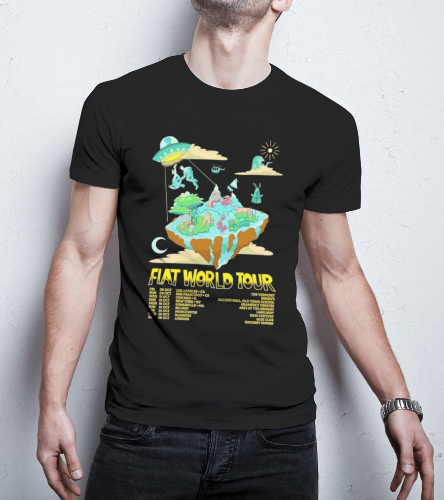 This Paranormal Life Flat World Tour Featuring Floating Islands And UFO With Tour Dates And Locations T-Shirt