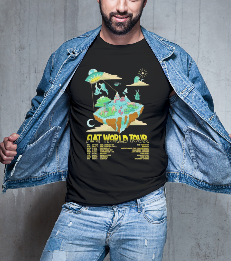 This Paranormal Life Flat World Tour Featuring Floating Islands And UFO With Tour Dates And Locations T-Shirt