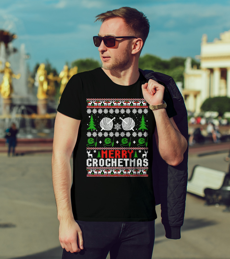 Merry Crochetmas Christmas Yarn Balls Snowflakes Trees Reindeer T-Shirt