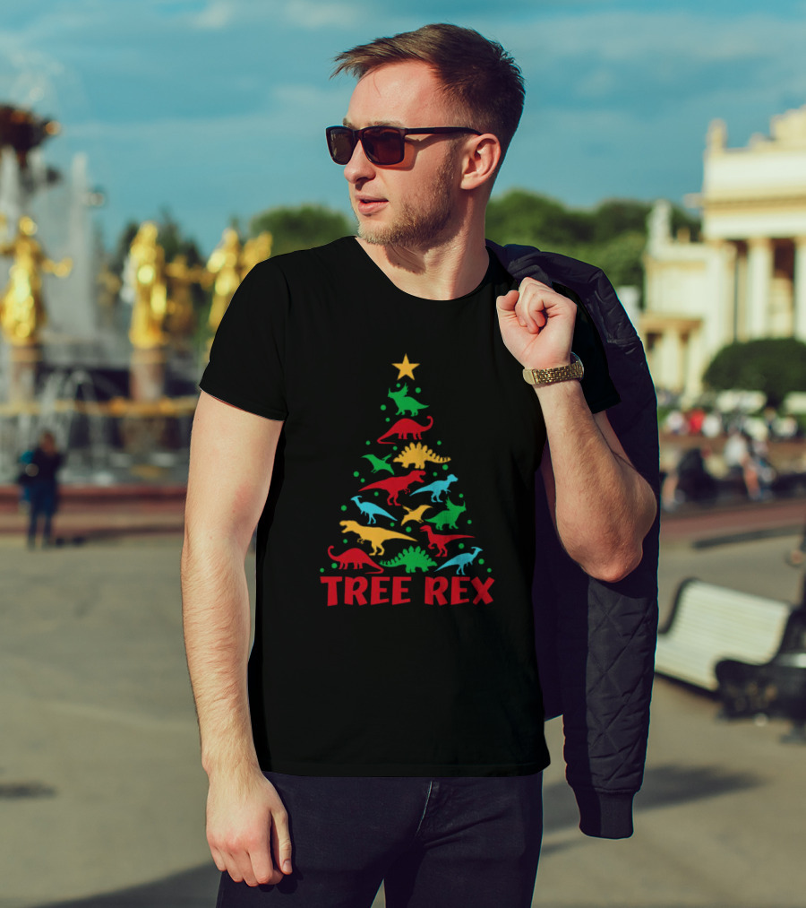 Tree Rex Dinosaur Christmas Tree With Colorful Dinosaurs T-Shirt