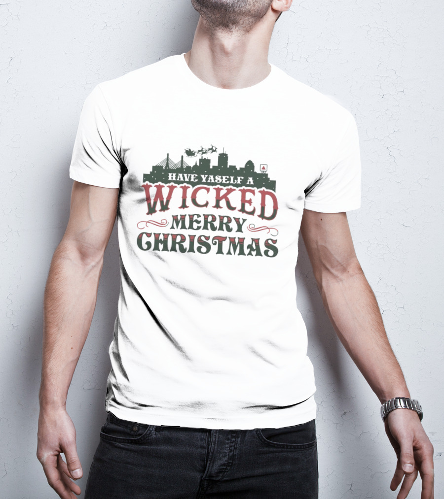 Have Yaself A Wicked Merry Christmas Boston Skyline Santa Sleigh T-Shirt