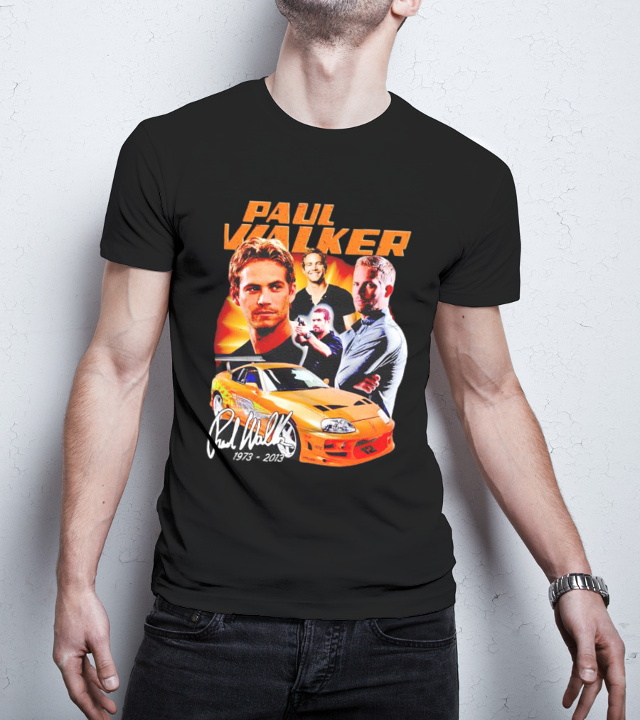 Paul Walker 1973-2013 Collage Signature Orange Car T-Shirt