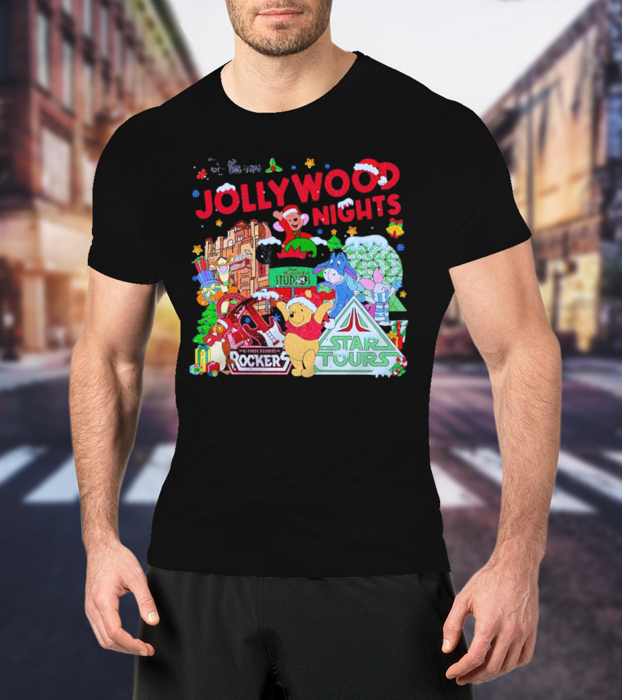 Disney Jollywood Nights Christmas Winnie The Pooh Eeyore Rockers Star Tours T-Shirt