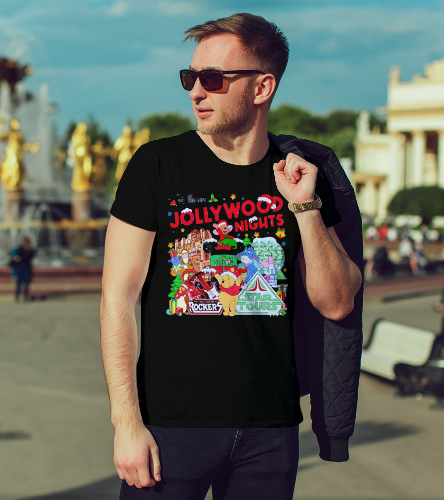 Disney Jollywood Nights Christmas Winnie The Pooh Eeyore Rockers Star Tours T-Shirt