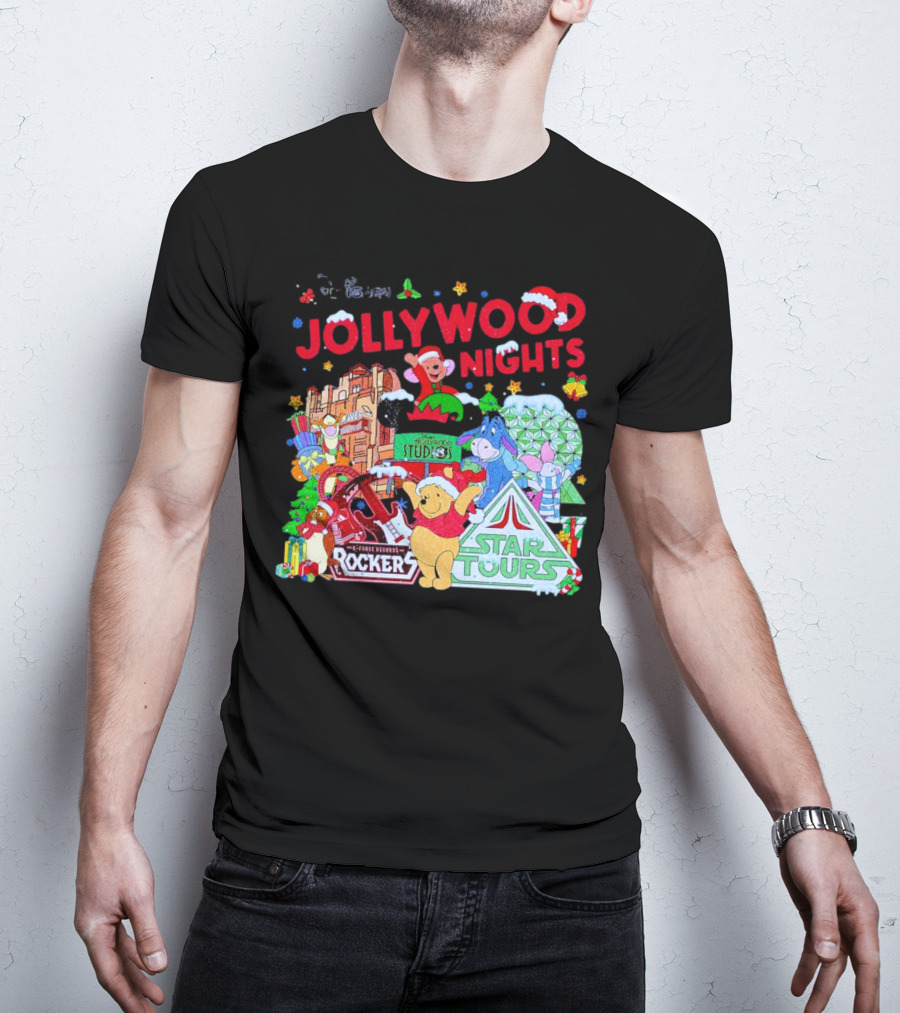 Disney Jollywood Nights Christmas Winnie The Pooh Eeyore Rockers Star Tours T-Shirt