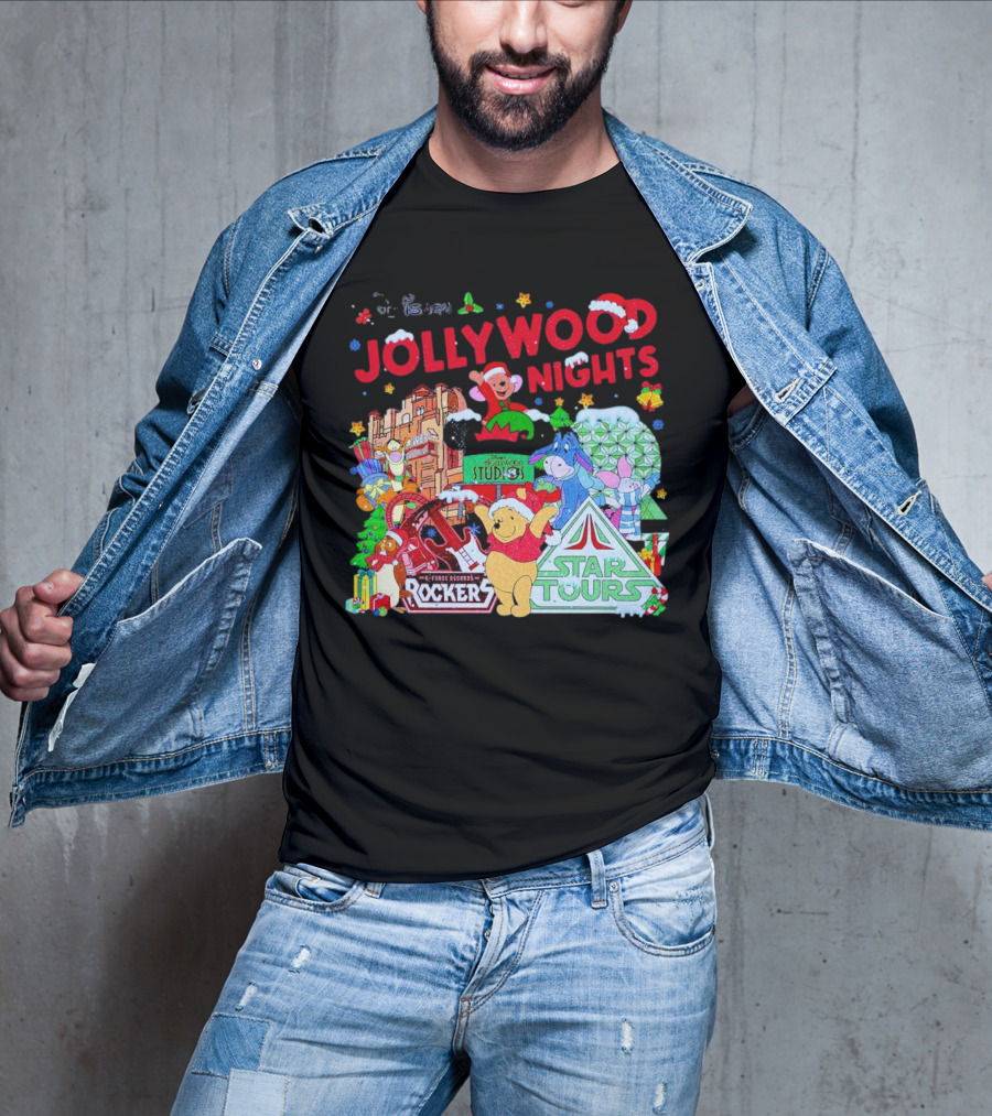 Disney Jollywood Nights Christmas Winnie The Pooh Eeyore Rockers Star Tours T-Shirt