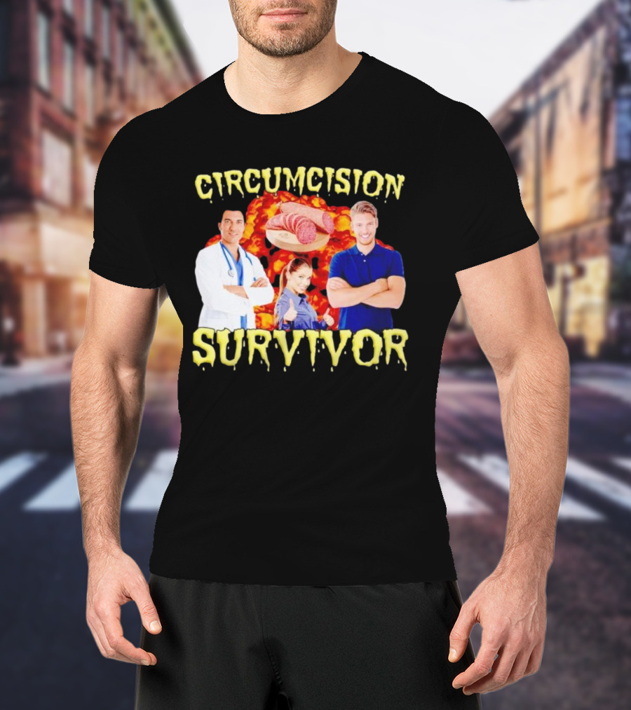 Circumcision Survivor Smiling Group Salami Background T-Shirt