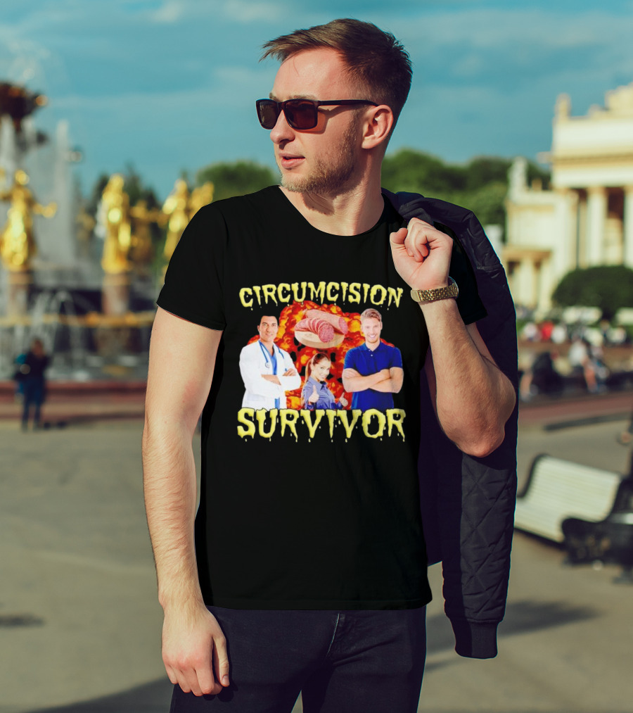 Circumcision Survivor Smiling Group Salami Background T-Shirt