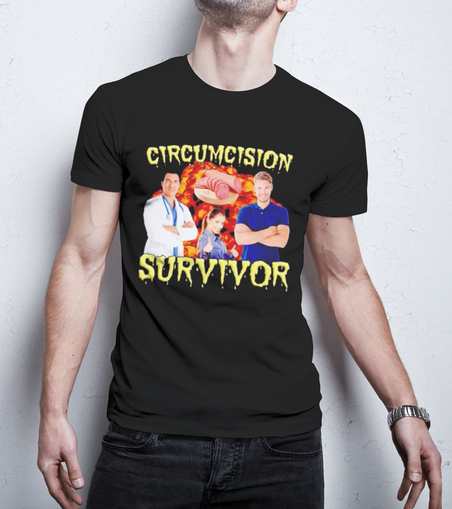 Circumcision Survivor Smiling Group Salami Background T-Shirt