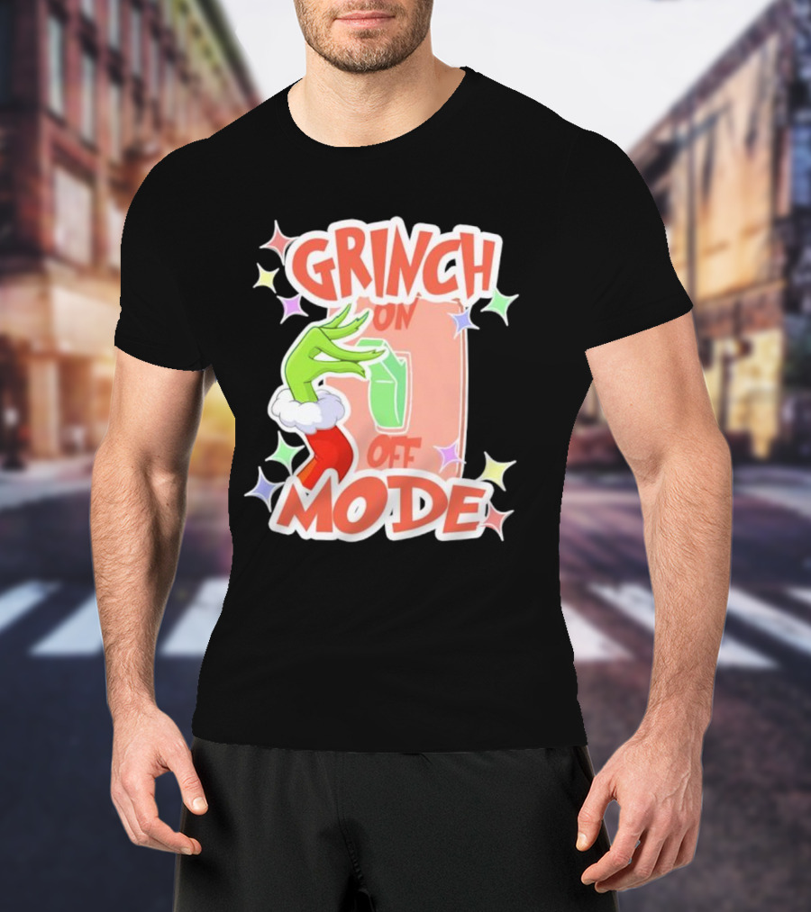 Grinch On Off Mode Green Furry Hand Lightswitch Stars T-Shirt