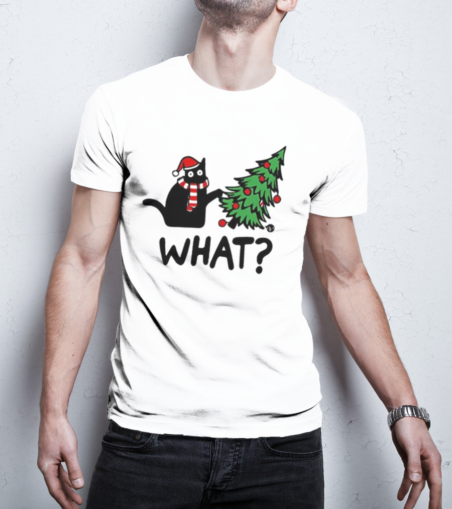 What Cat Christmas Santa Hat Tree T-Shirt