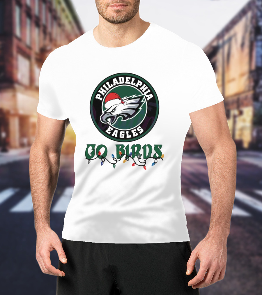 Philadelphia Eagles Go Birds Christmas Lights Santa Hat T-Shirt