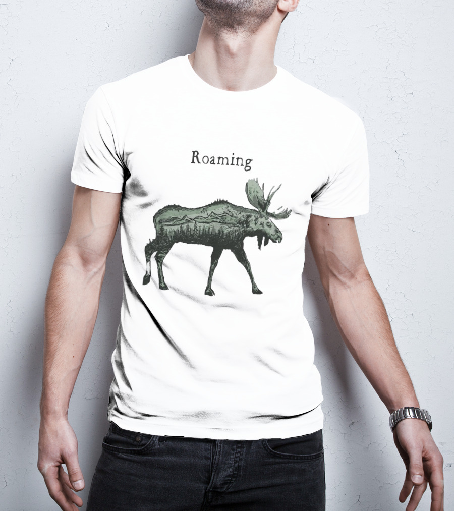 Roaming Moose With Mountain Landscape Christmas T-Shirt