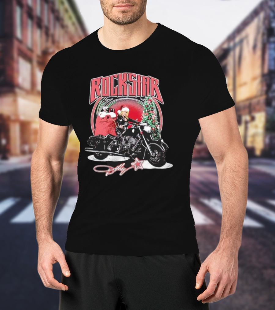 Rockstar Dolly Christmas Motorcycle Santa Hat T-Shirt