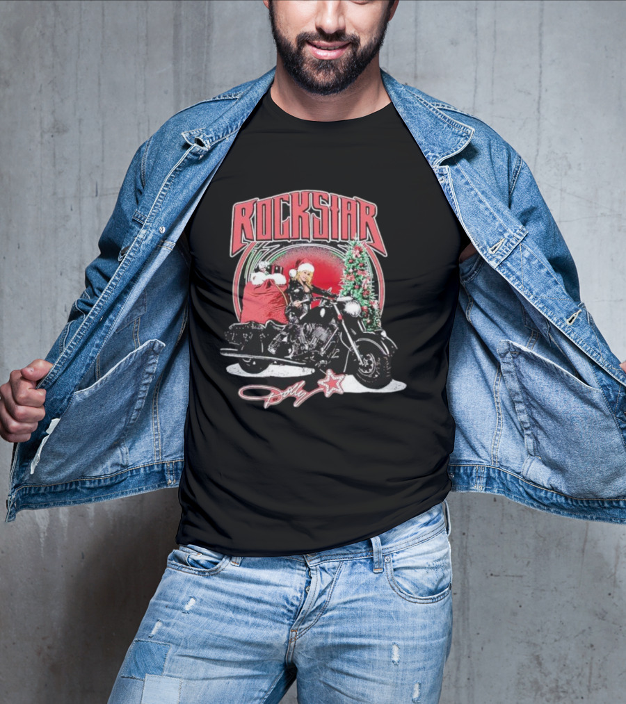 Rockstar Dolly Christmas Motorcycle Santa Hat T-Shirt