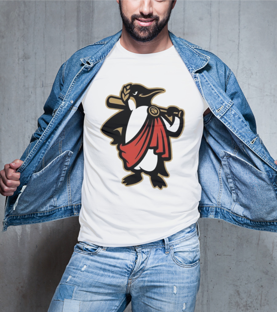 Rome Emperors Penguin In Red Toga With Baseball Bat And Laurel Wreath T-Shirt