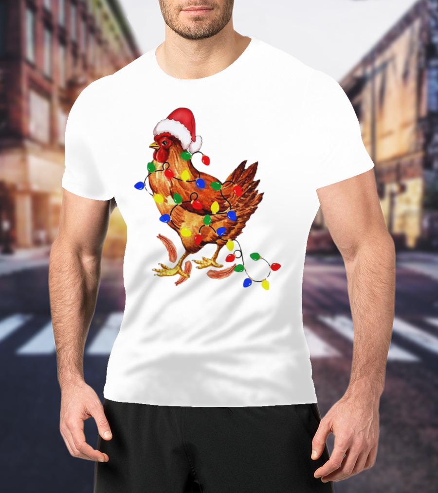 Santa Chicken With Christmas Lights T-Shirt