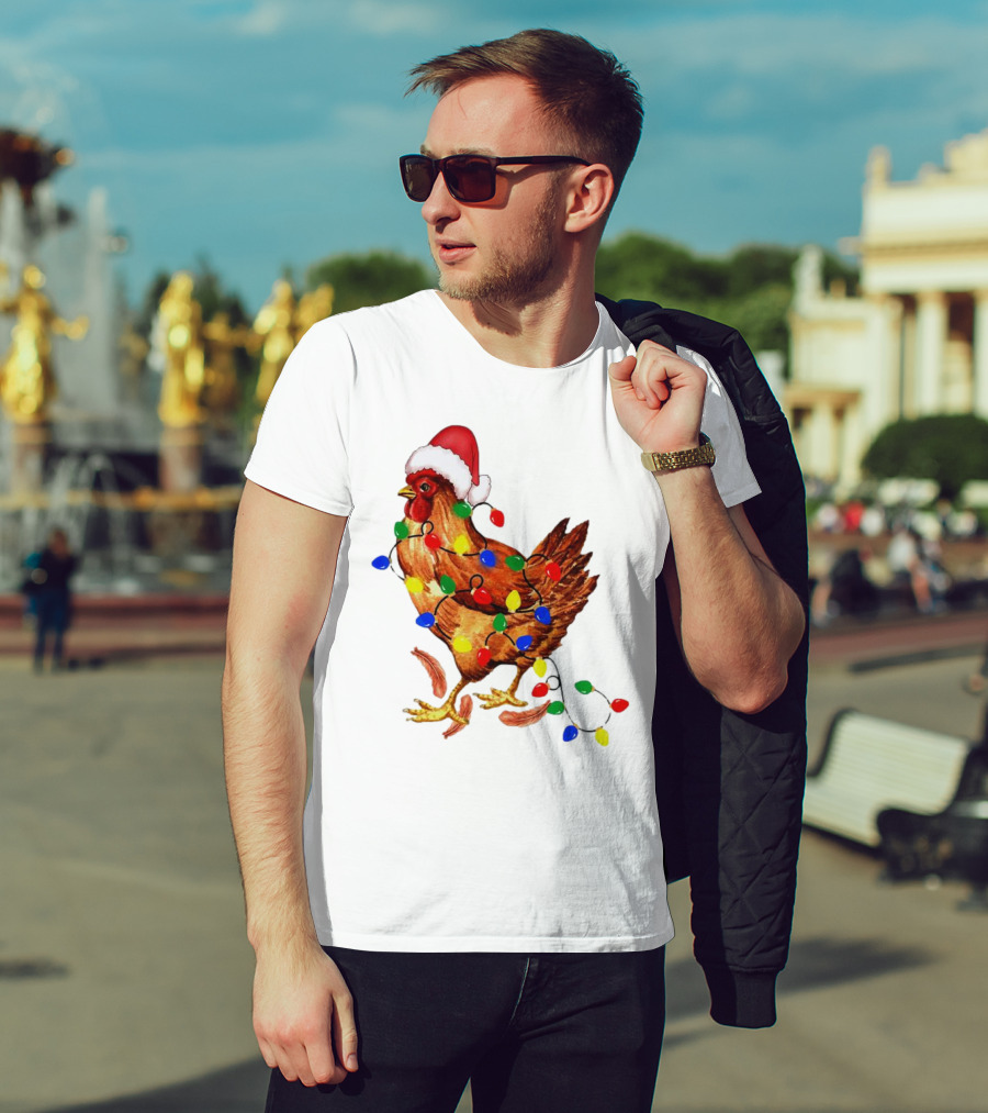 Santa Chicken With Christmas Lights T-Shirt