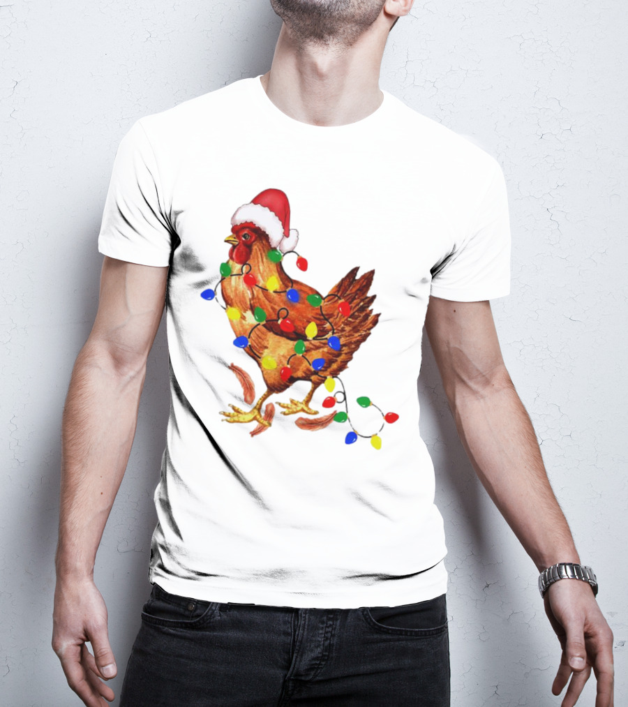 Santa Chicken With Christmas Lights T-Shirt
