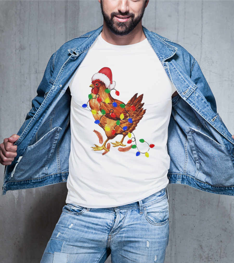 Santa Chicken With Christmas Lights T-Shirt
