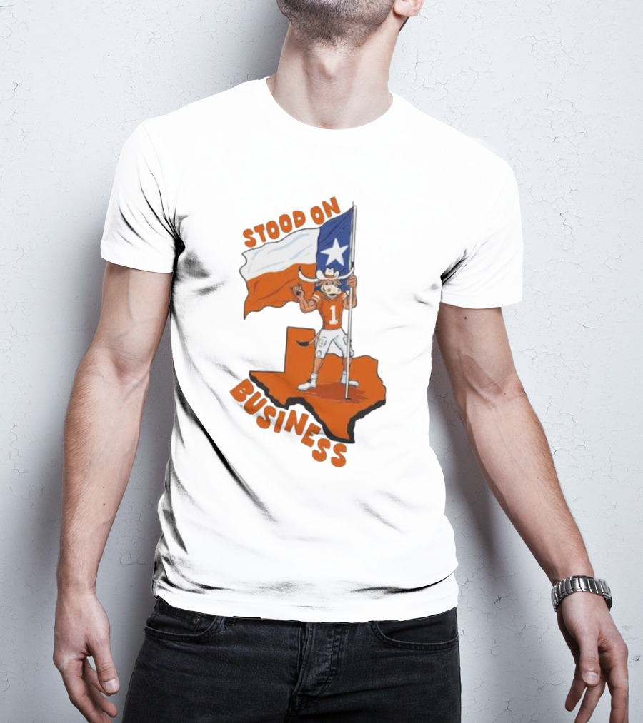 Stood On Business Texas Longhorns Mascot Holding Lone Star Flag T-Shirt